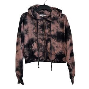 Young Fabulous & Broke Tie Dye Cropped Zip Hoodie, Mauve Black, Women's Medium